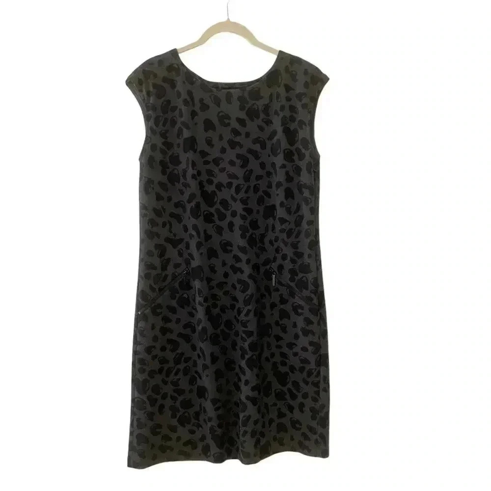 Michael Kors Black Animal Print Mini Dress Medium Sleeveless Pockets Stretch